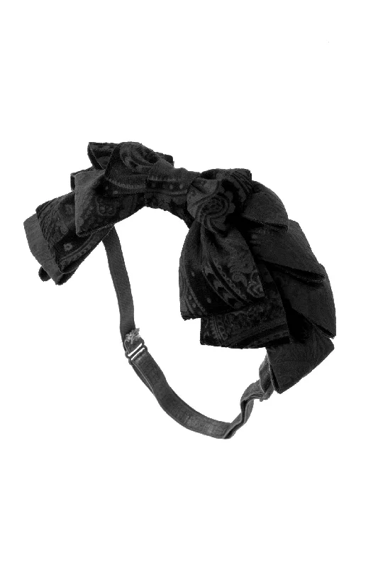 handmade satin hairbands for high-fashion looks -Pleated Ribbon Wrap - Black Paisley Suede