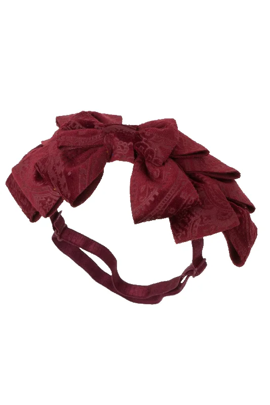 oversized velvet hairbands for bridal events -Pleated Ribbon Wrap - Burgundy Paisley Suede