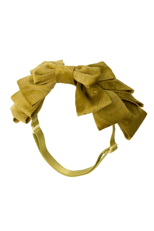 unique rhinestone hairbands for bold, modern looks -Pleated Ribbon Wrap - Gold Mustard Paisley Suede