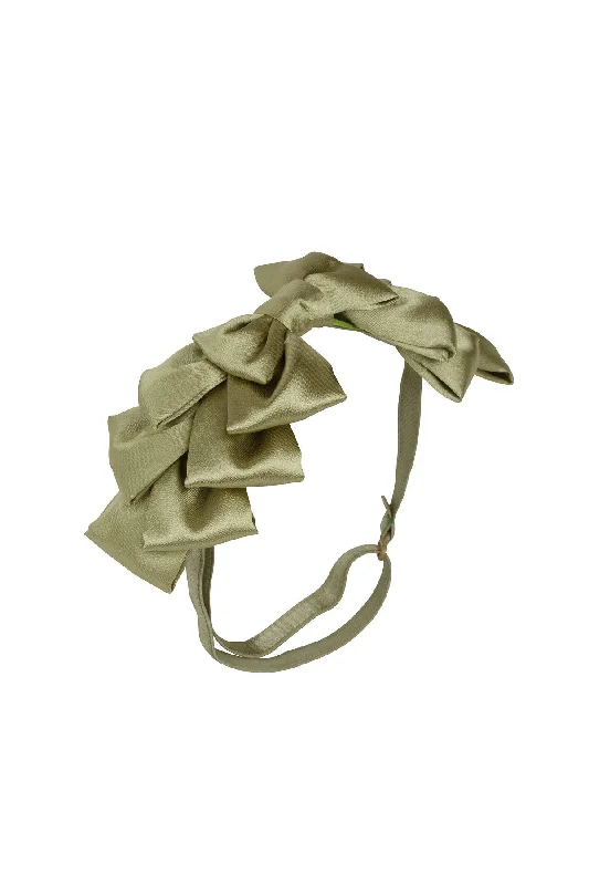 stylish satin hairpins for elegant looks -Pleated Ribbon Wrap - Antique Green