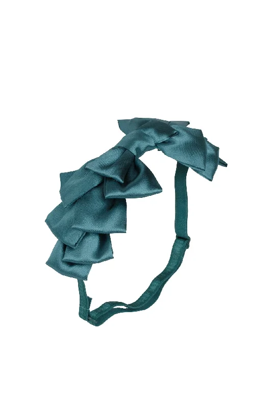 elegant velvet hairbands for vintage looks -Pleated Ribbon Wrap - Teal