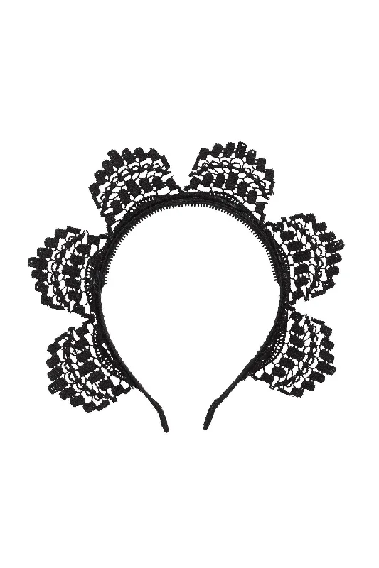 oversized flower hairpins for creative bridal styles -Rising Princess Headband - Black