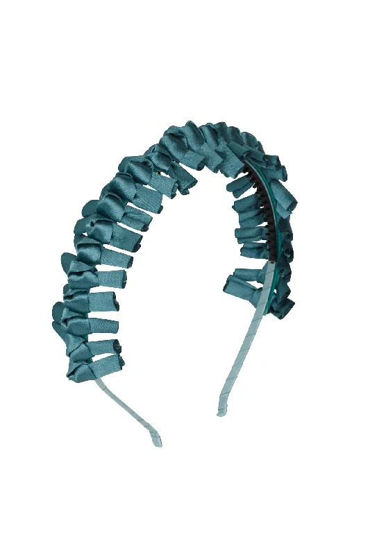 oversized rhinestone hairbands for bold wedding looks -Satin Tied Headband - Teal