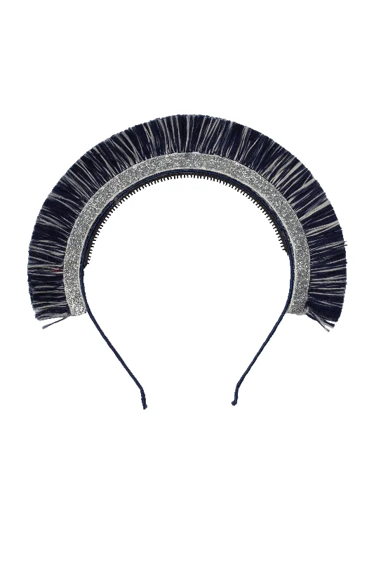 chic satin hairpins for wedding elegance -Static Fringe Headband - Navy Fringe/Silver Glitter