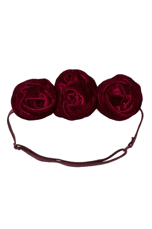 luxurious satin hairbands for classic bridal wear -Triple Rose Garden Wrap - Burgundy Velvet