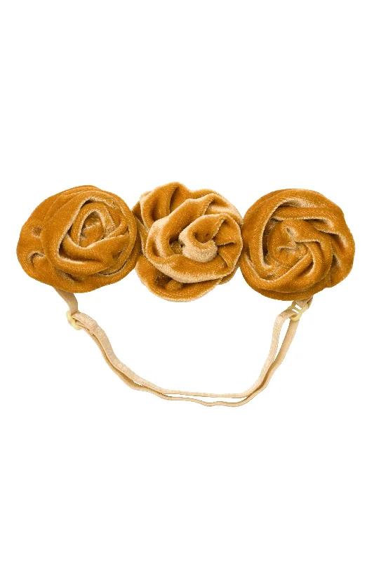 oversized flower hairbands for festive occasions -Triple Rose Garden Wrap - Gold Velvet