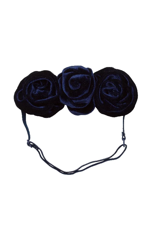 elegant rhinestone hair clips for formal events -Triple Rose Garden Wrap - Navy Velvet