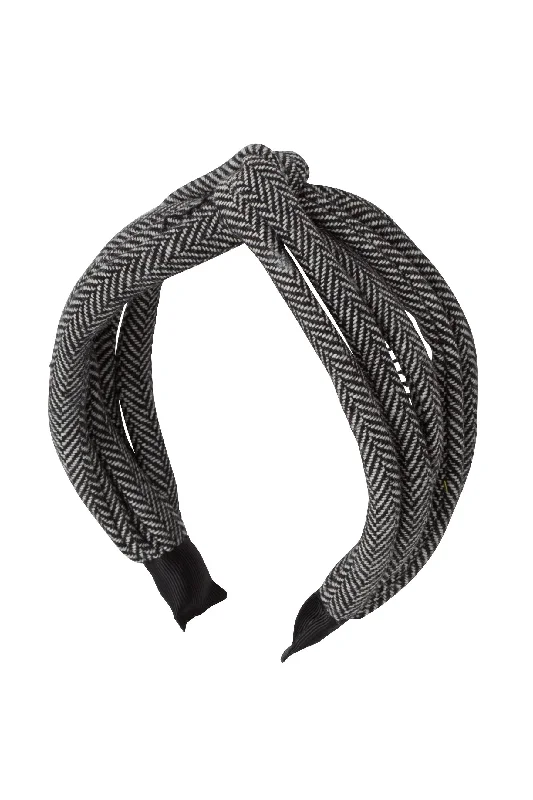 luxury satin hair accessories for bridal hair -Tubular Herringbone Headband - Black/White