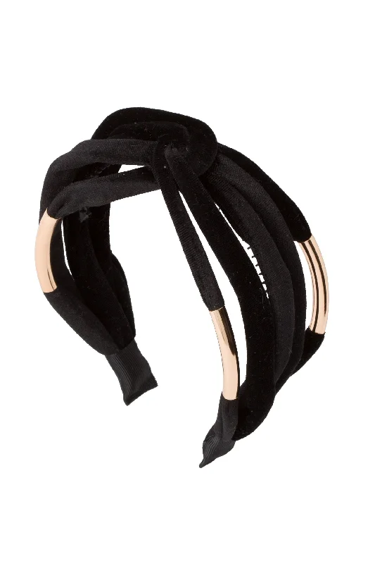 modern metal hair clips for sleek hairstyles -Tubular Headband - Black Velvet