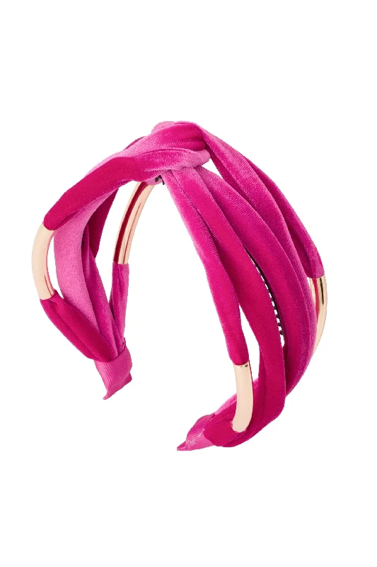 chic pearl hairbands for elegant updos -Tubular Headband - Hot Pink Velvet