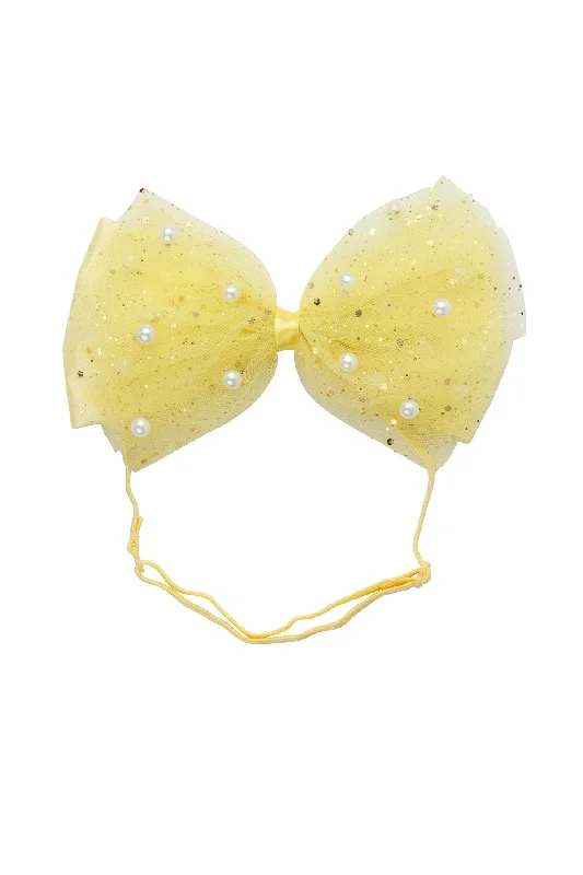 trendy flower hairbands for kids’ parties -Tulle Pearl Clip/Wrap - Yellow