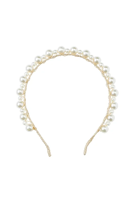 cute satin hairbands for kids’ hairstyles -Uneven Pearls Headband - Gold/Ivory