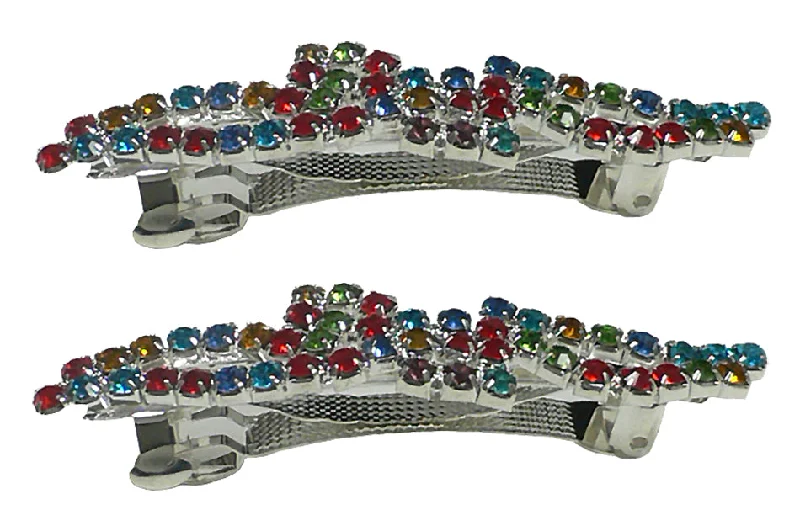 delicate crystal hairbands for vintage looks -Pair of Barrettes Decked with Sparkling Stones U86420-0927-pr