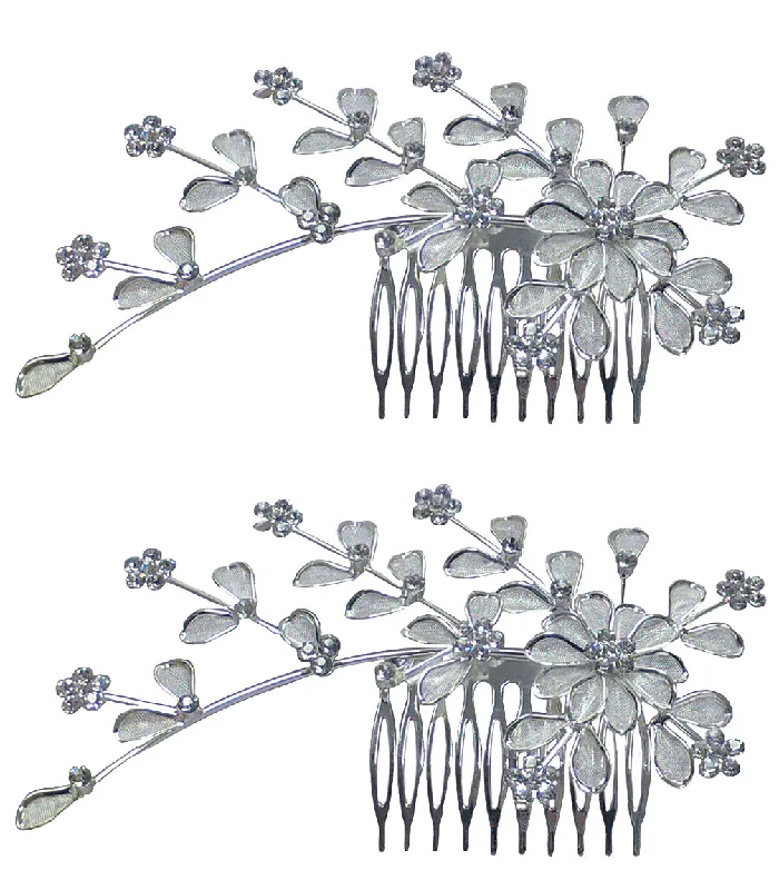 luxurious satin hairbands for classic bridal wear -Brand jcgy Bridal Flower Comb, Silvery White Crystal Comb with Silver Color Trim AD863015-63264