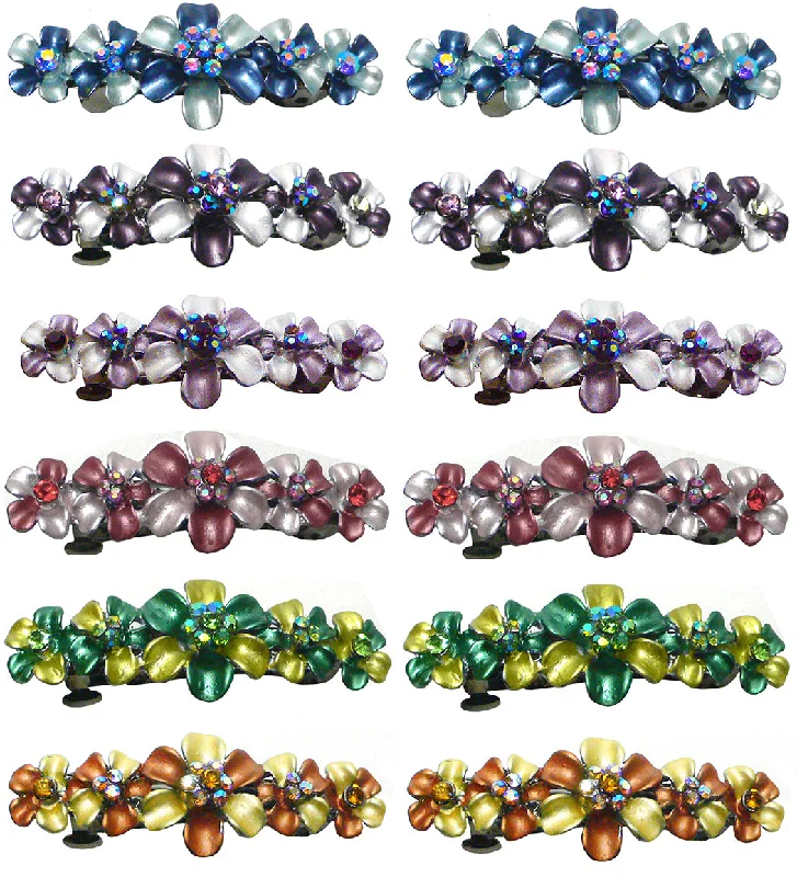 chic satin hairpins for wedding elegance -BmidGL10 Bella Dozen Pack, 12 Units, Flower Barrettes 2 ea 6 Lovely Colors 6 Pairs GL86400-10-D