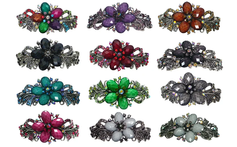 oversized rhinestone hairbands for luxurious styles -Blarge0052-D Bella Dozen-Pack Gorgeous Barrettes Colorful Beads Sparkly Crystals for Thick Hair U86012-0052-D