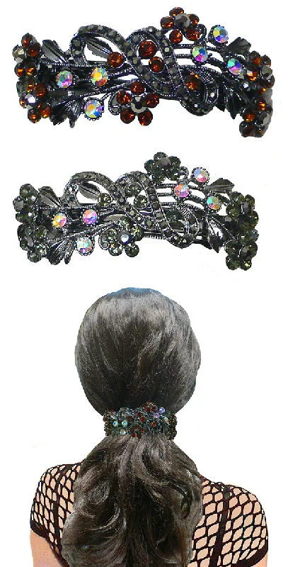 trendy velvet hairbands for festival hairstyles -Bella Set of 2 Large Crystal Barrettes for Thick Hair OR86015-2-2