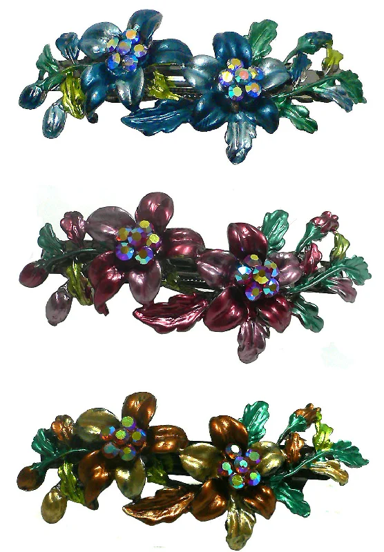 colorful rhinestone hairpins for fun bridal looks -Bella Set of 3 Flower Crystal Barrette YY86800-11-3