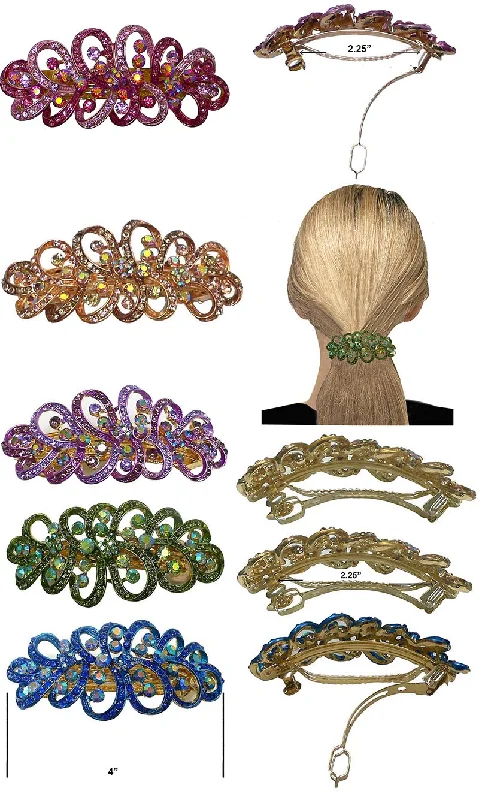 stylish crystal hairbands for elegant finishes -Bella Set of 4 Crystal Ribbon Barrettes Dazzled w. Aurore Boreale Crystals RW6359-4