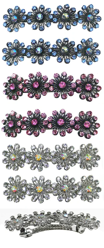 oversized satin hairpins for high-fashion looks -Bella Set of 6 Crystal Barrettes Medium Size 5A86550-1-6