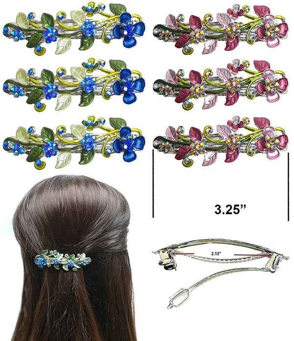 handmade velvet hairpins for modern wedding styles -Bella Set of 6 Flower Barrettes 3 ea. of 2 Colors YY86800-8-6