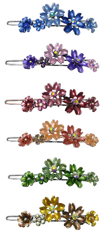 sparkling flower hairbands for glamorous bridal looks -Bella Set of 6 Flower Barrettes in 6 Lovely Colors YY86400-11