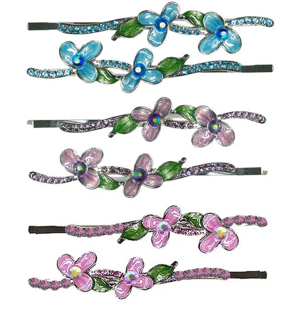 bold pearl hairpins for chic finishes -Bella Set of 6 Pairs Hairpins in Floral Design 3 Colors #5A86650-15-6pairs