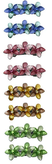 stylish rhinestone hairpins for wedding day -Bella Set of 8 Small Flower Barrettes, 4 Pairs, NF86400-GL11-8