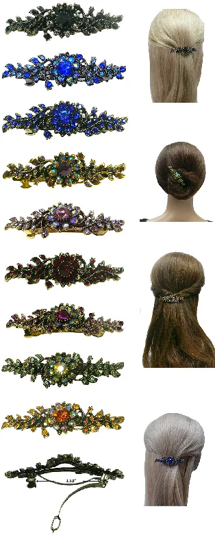 oversized flower hairpins for creative bridal styles -Bella Set of 9 Crystal Barrettes for Women Girls 1 Ea. of 9 Colors 5A86600-1-9