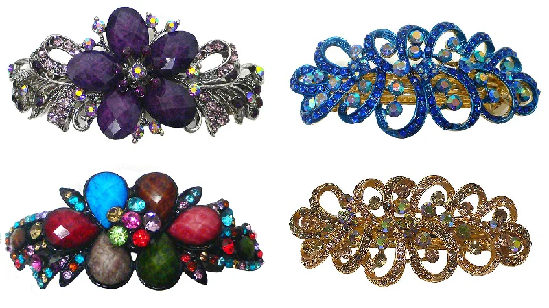 oversized metal hairbands for bold styles -Combo Set of 4 4 Gorgeous Barrettes in 2 to 4 Unique Styles for Thick Hair 0052/17-4-