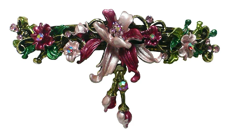 unique rhinestone hairbands for bold, modern looks -Large Crystal Flower Barrette with Hanging Ornament #YY86010-3