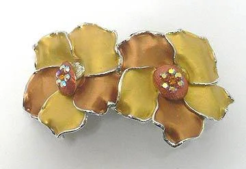 stylish satin hairbands for vintage vibes -No Stock Bella Large Double Flower Barrette YY86800-10gold