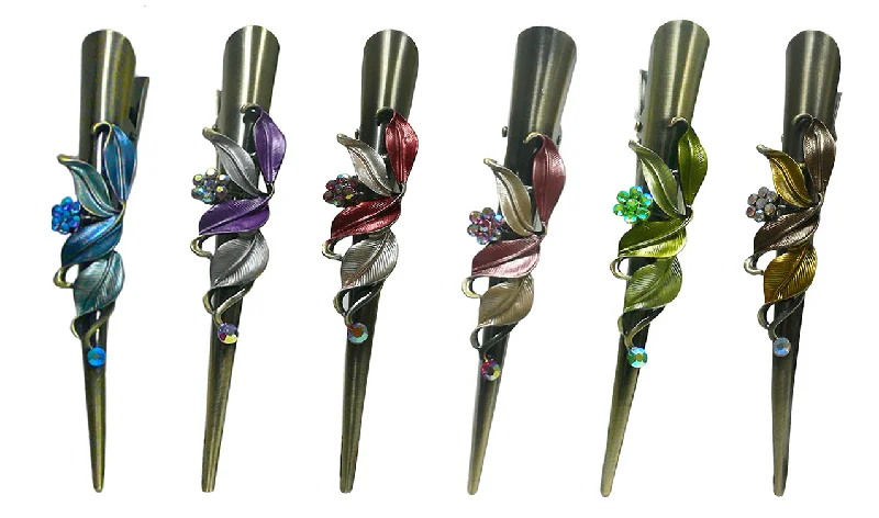 chic rhinestone hairpins for glamorous styles -Bella Set of 6 Metal Flower Alligator Beakclips, Duckbill Hairclips YY86155-1-6