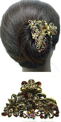 unique floral hair combs for wedding styles -Metal Jaw Clip in Design of a Golden Eagle Spreading Wings RW86480-4877