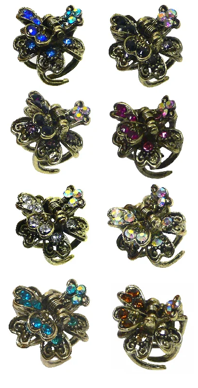 oversized satin hair clips for modern looks -Mini Metal Jaw Claw Clips Sparkly Crystals Tiny Hair Claws Antique Gold Trim LPW864175-6