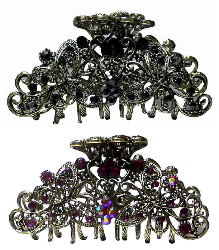 playful satin hairpins for fun, casual looks -Set of 2 Butterfly Hair Claws Metal Jaw Claw Clips RW86410-6132-2