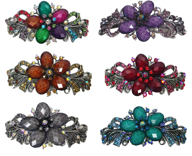 rhinestone hairpins for glamorous evening styles -Set of 3 Bella Large Barrettes Thick Hair Hairclips U86012-0052-3