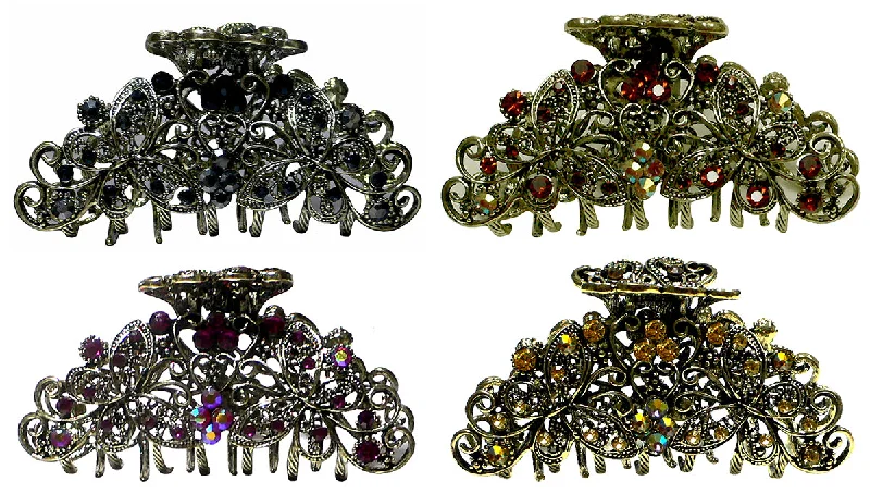 vintage-style hairbands for romantic hairstyles -Set of 4 Butterfly Hair Claws Metal Jaw Claw Clips RW86410-6132-4