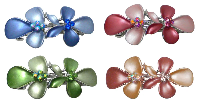 trendy pearl hairpins for chic finishes -Set of 4 Small Flower Barrettes High Quality Hand Painted Hairclips NF86300-GL8-4