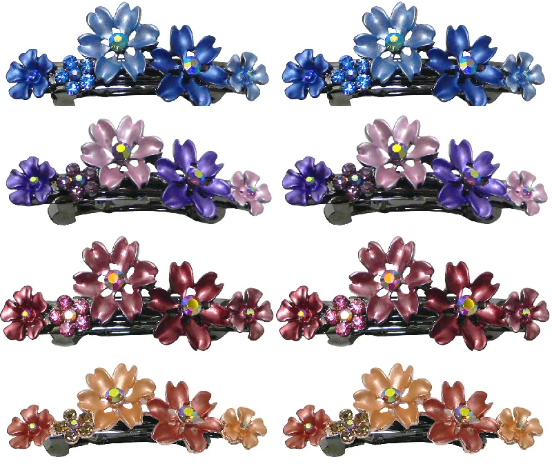 pearl-encrusted hair accessories for bridal hairstyles -Set of 8 Flower Barrettes Med/Small Hair Clip 2 each 4 Colors, 4 pairs YY86400-12-8