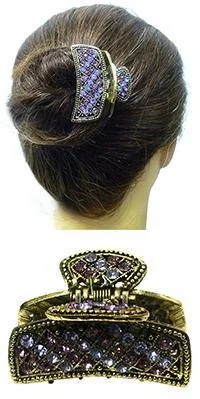 minimalist gold hairpins for simple elegance -Small Metal Jaw Clip Design of Diamond Shaped Squares RW86460-4976