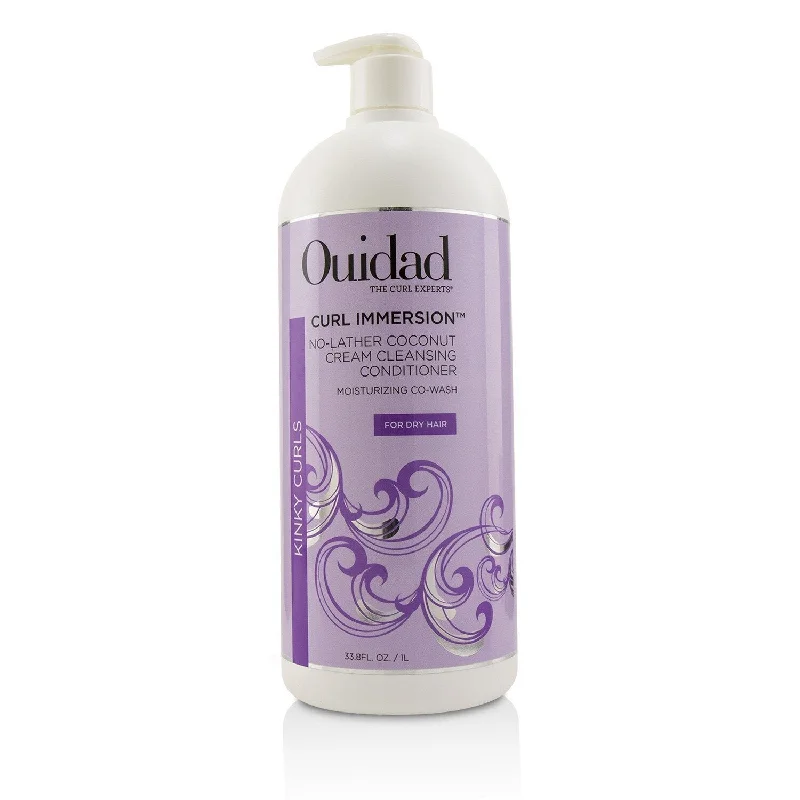 anti-frizz leave-in treatment for fine hair-Ouidad Curl Immersion No-Lather Coconut Cream Cleansing Conditioner (Kinky Curls)  1000ml/33.8oz