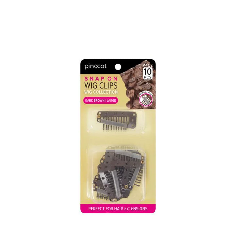 trendy pixie wigs for sophisticated charm -ABSOLUTE NEW YORK PincCat Dark Brown Large Wig Clips 10pcs #P407