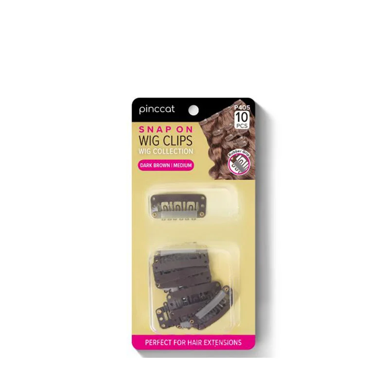 voluminous straight wigs for sleek, full styles -ABSOLUTE NEW YORK PincCat Dark Brown Medium Wig Clips 10pcs #P405