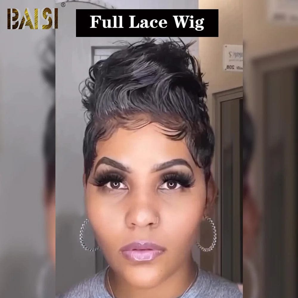 curly bob wigs for a youthful and stylish appearance -Baisi $129 Wholesale Price Full Lace Pixie Cut Wavy Wig