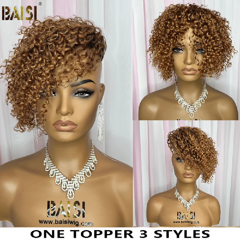 high-quality synthetic wigs for everyday use -BAIS Honey Brown Curly Partial Topper