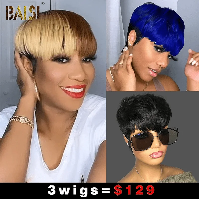 stylish short wigs for a trendy, youthful look -Baisi 1 #4/613 Wig+1 Shining Blue Wig +1 Black Mahcine wig=$129