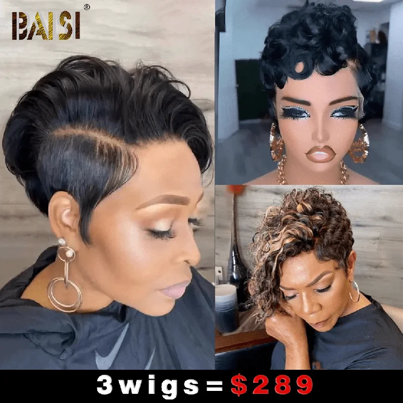 voluminous lace wigs for dramatic hair changes -Baisi 1 Full Lace Wig+1 Curly Highlight Wig+1 Finger Wave Wig=$289