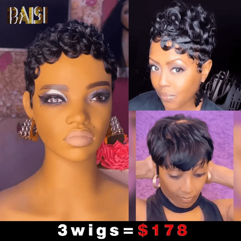 voluminous wigs for thick, full hair -Baisi 1 Machine Made Finger Wave+1 Lace Finger Wave Wig +1 Mahcine wig=$178