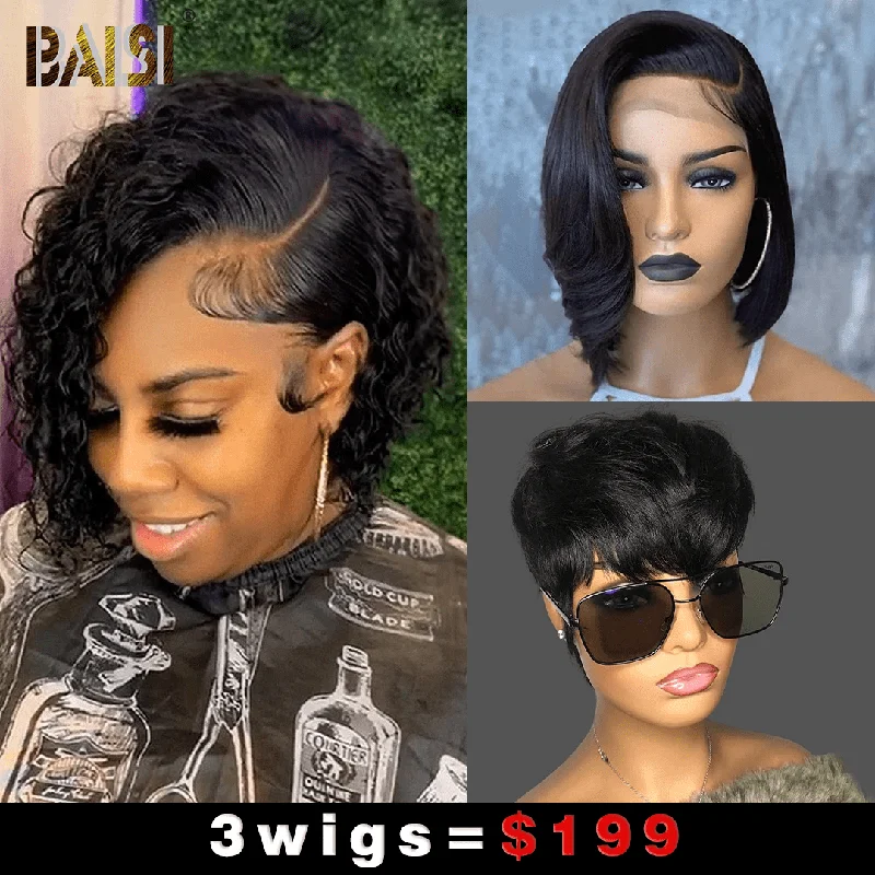 voluminous curly wigs for dramatic hair appearances -Baisi 1 Sexy Curly Wig+1 Straight BoB Wig+1 Machine Made Wig=$199